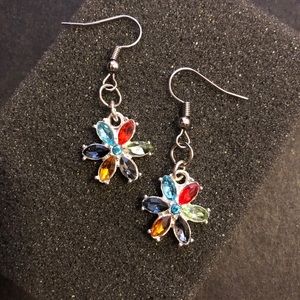 Multi color flower metal and glass earrings